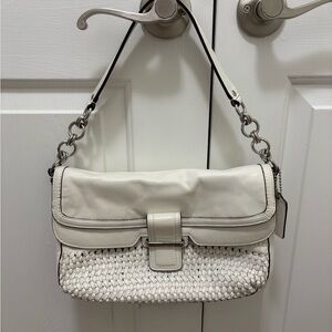 Coach Woven Flap Handbag with Silver Accents